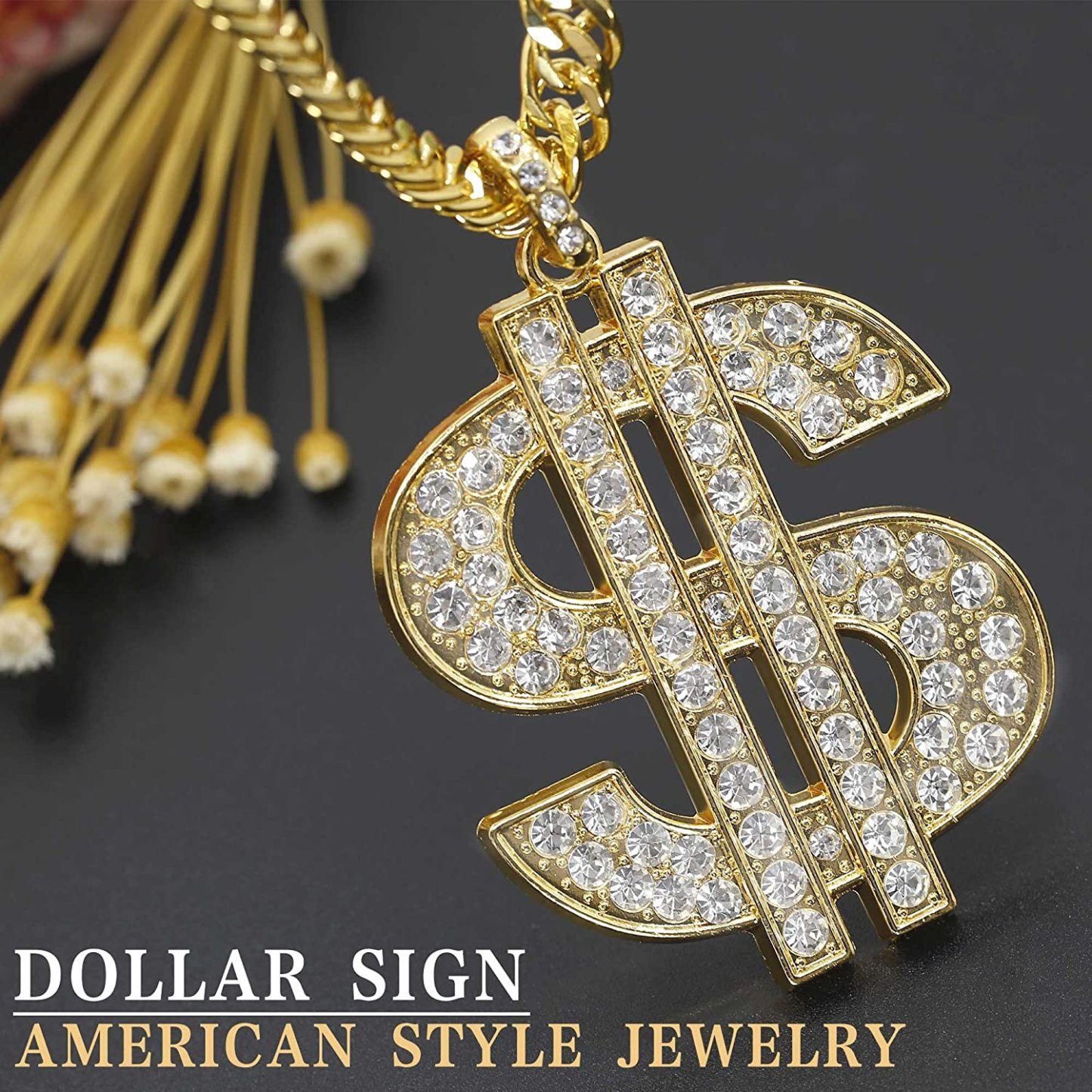 Hip Hop Dollar Sign Pendant Necklace Gold Plated Copper Jewelry-silviax