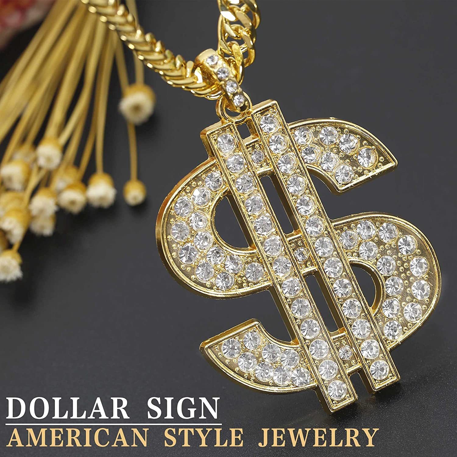 Hip Hop Dollar Sign Pendant Necklace Gold Plated Copper Jewelry-silviax