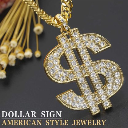 Hip Hop Dollar Sign Pendant Necklace Gold Plated Copper Jewelry-silviax