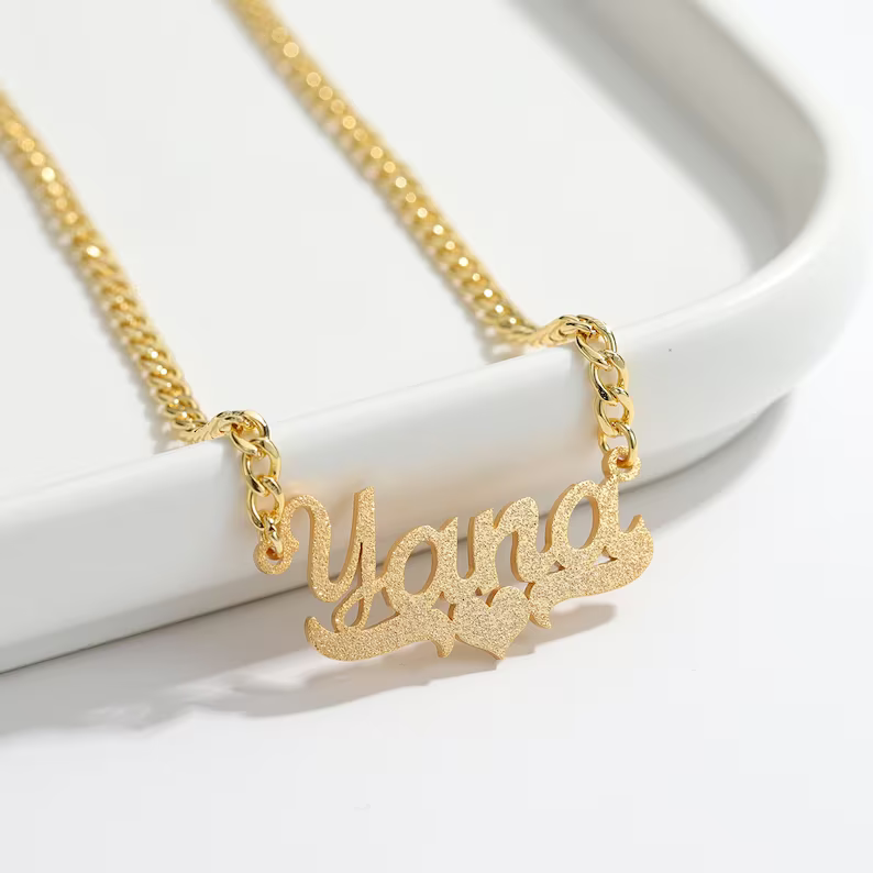 Bling Bling Personalized Custom Nameplate Pendant Gold Plated Name Necklace with Heart-silviax