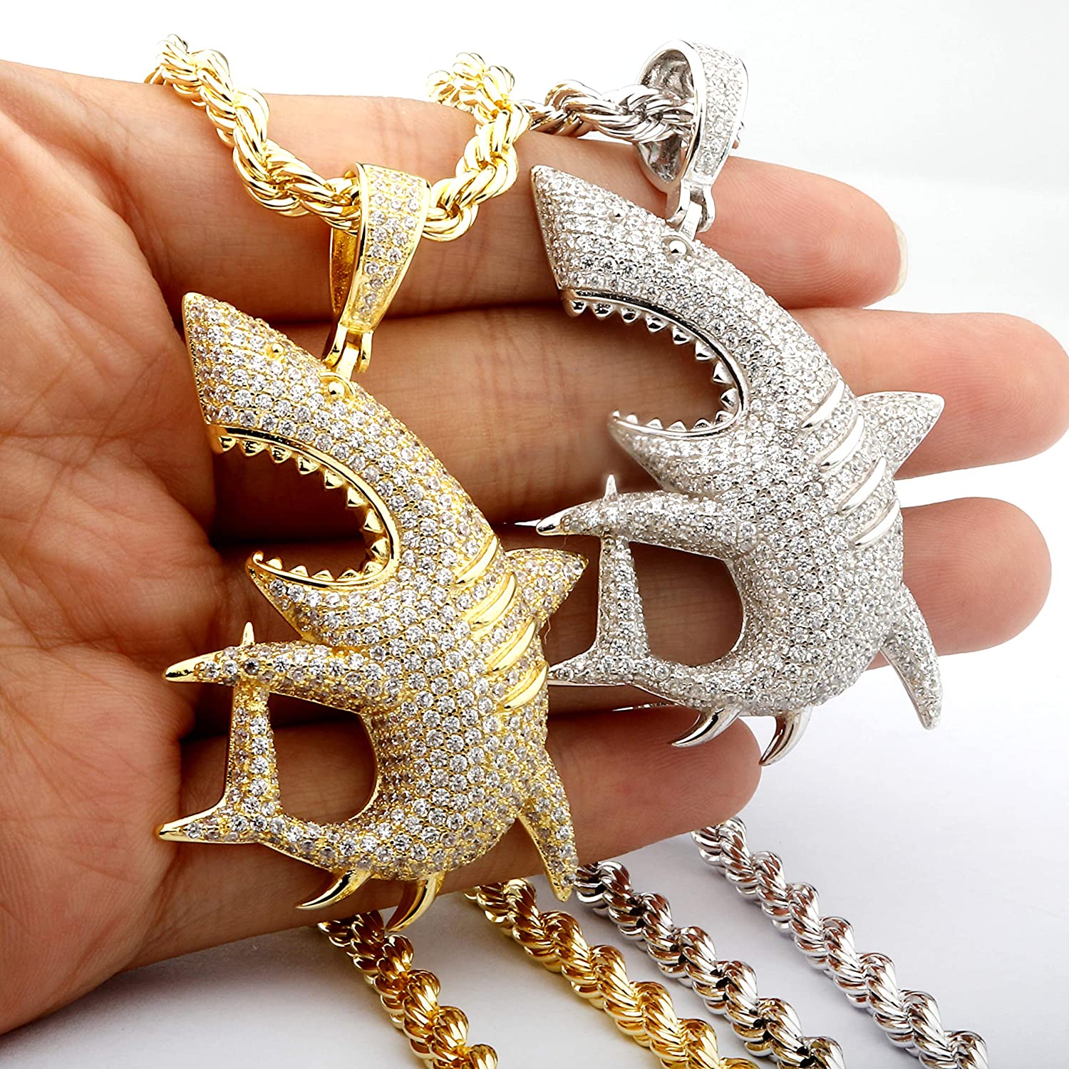 Big Shark Pendant Necklace Hip Hop Style Gold Plated-silviax