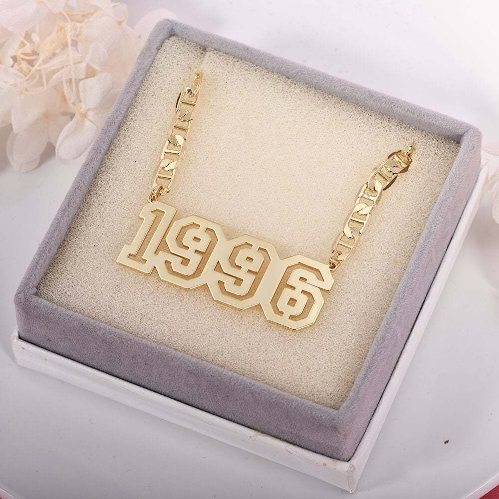 Hollow Birth Year Luck Number Nameplate Personalized Custom Gold Plated Number Necklace-silviax