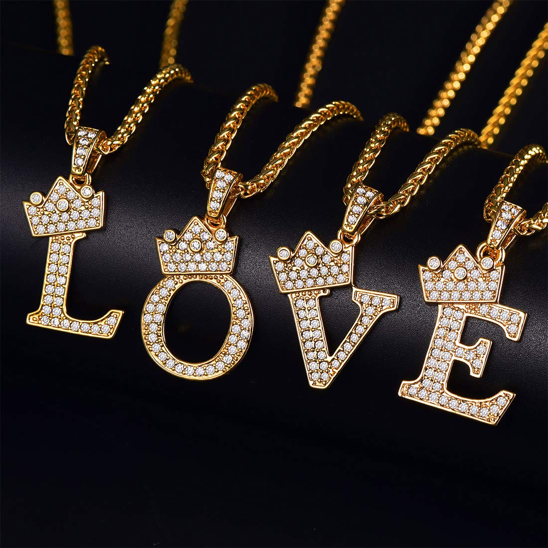 Gold Plated Inlay Crystal Crown Letter Initial Necklace-silviax