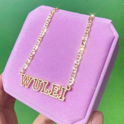 Hollow Letter Nameplate Pendant Personalized Custom Gold Plated Name Necklace-silviax