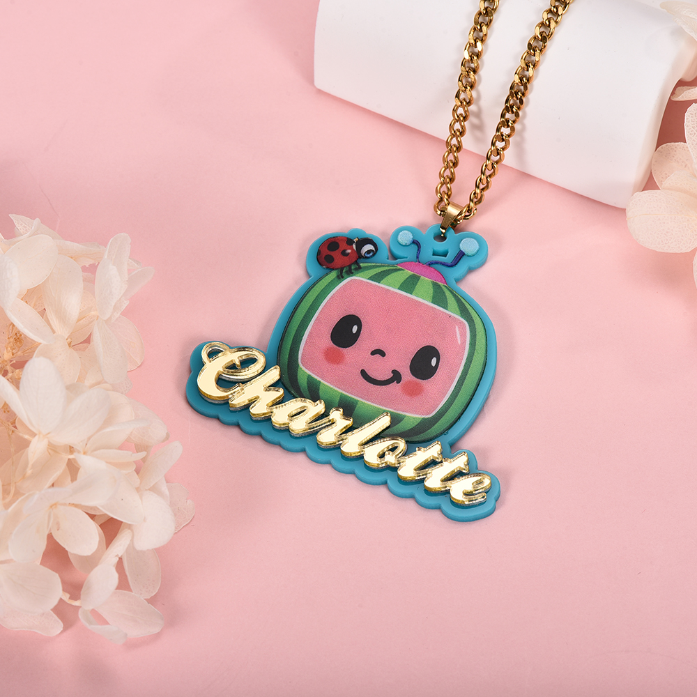 Cute Cartoon Watermelon Necklace Personalized Acrylic Name Necklace for Children-silviax