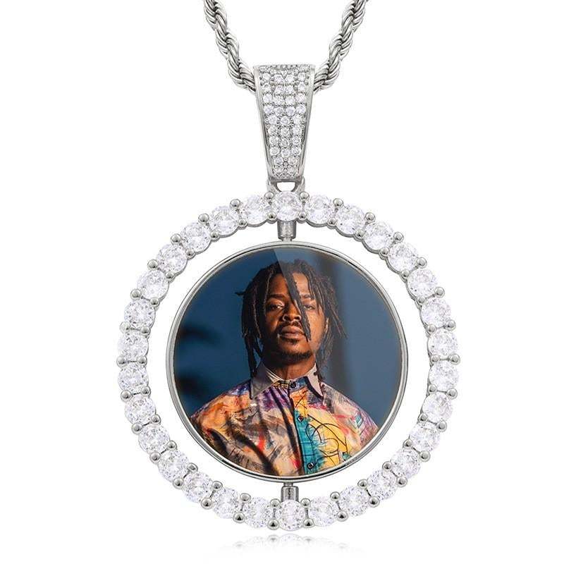 Rotating Double-Sided Round Pendant Gold Plated Personalized Photo Necklace-silviax