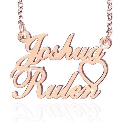 925 Sterling Silver Two Names Hollow Heart Nameplate Pendant Personalized Custom Name Necklace-silviax