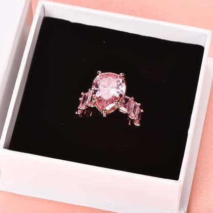 Pink Drop Zircon Ring Square Single Row Zircon Gold Plated Ring-silviax