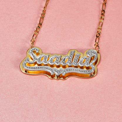 Double Plate Two Tone with Heart Personalized Custom Gold Plated Name Necklace-silviax