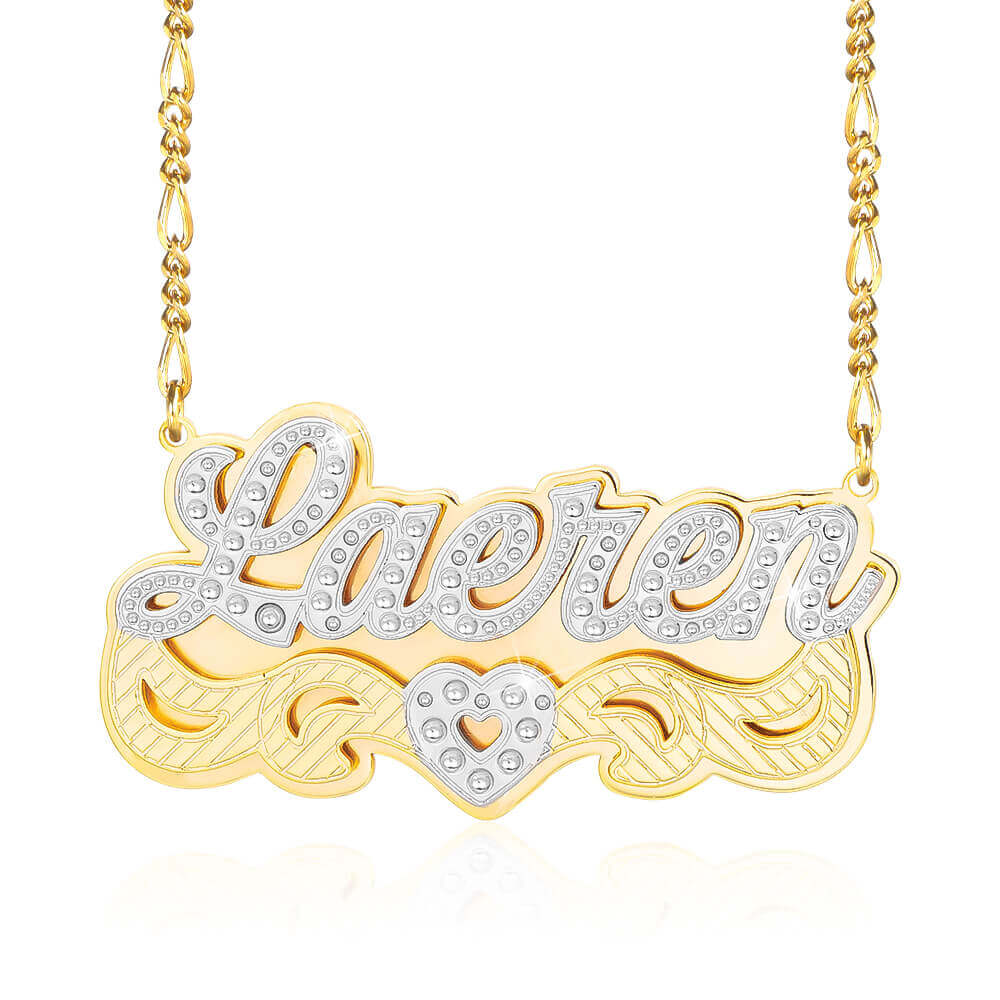 Double Plate Two Tone Nameplate Hollow Heart Personalized Custom Gold Plated Name Necklace-silviax