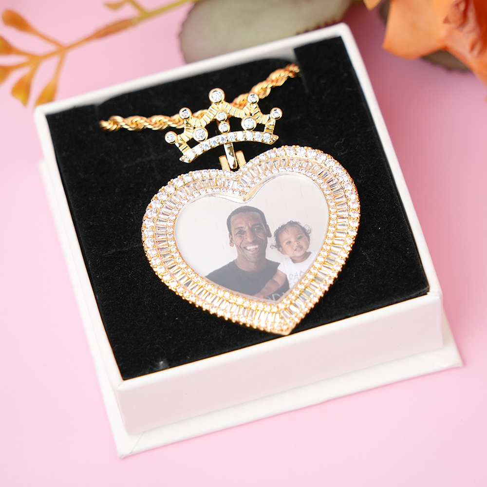 Personalized Princess Crown Heart Shaped Photo Pendant Necklace