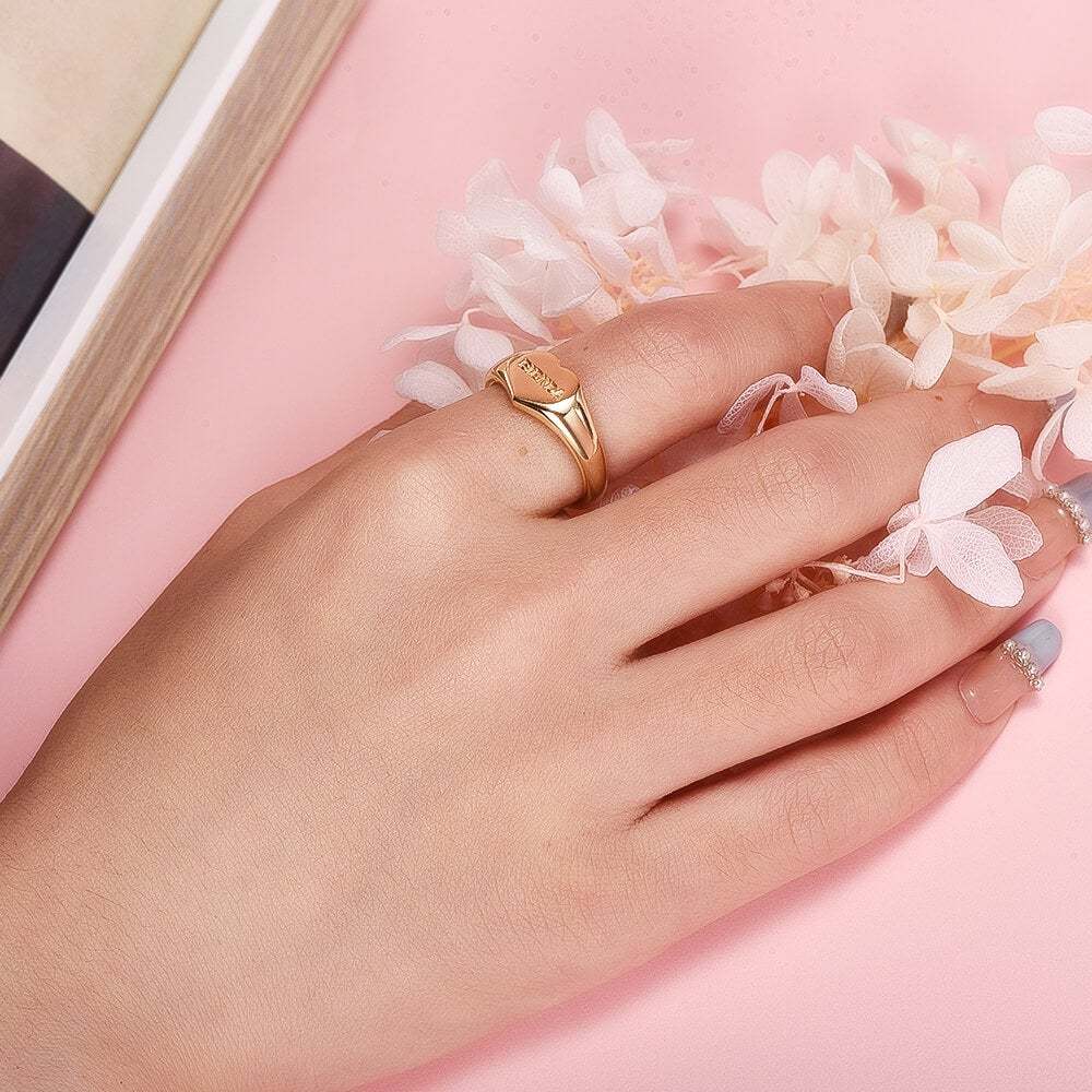 Heart Personalized Custom Gold Plated Engraved Name Ring-silviax