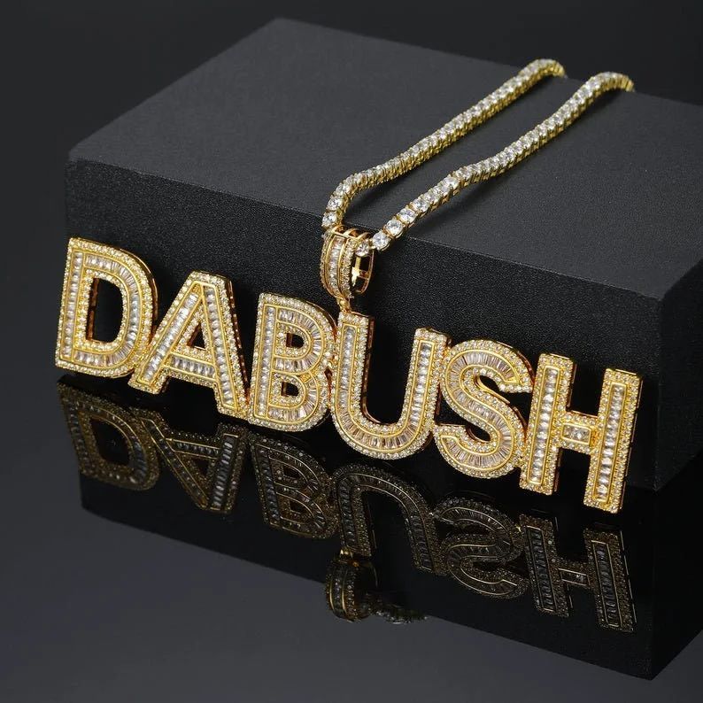 Tennis Chain 2 to 6 Baguette Letters Custom Name Initial Necklace Gold Plated-silviax