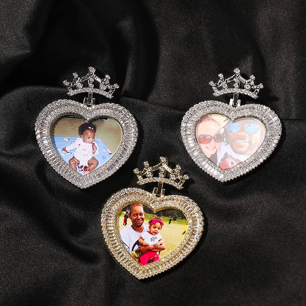 Princess Photo Chain Personalized Crown Heart Photo Pendant Necklace with Zircon-silviax