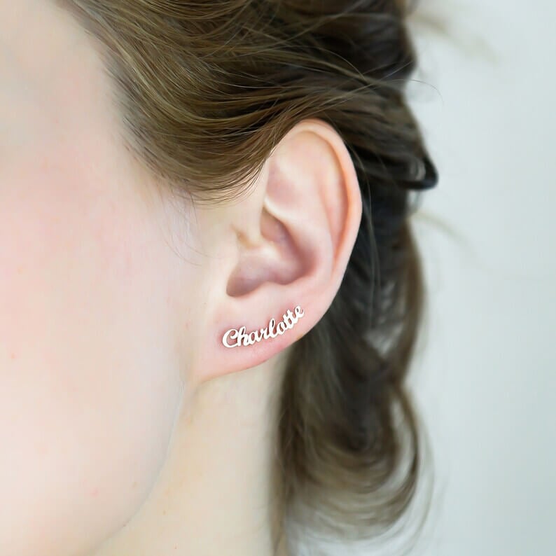 Rose Gold Personalized Custom Name Stud Earrings-silviax