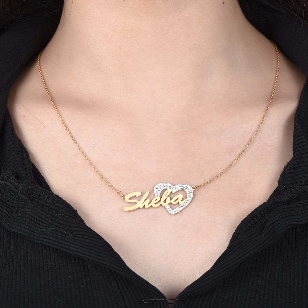 Two Tone Love Heart Personalized Custom Gold Plated Name Necklace-silviax