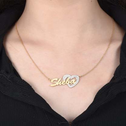 Two Tone Love Heart Personalized Custom Gold Plated Name Necklace-silviax