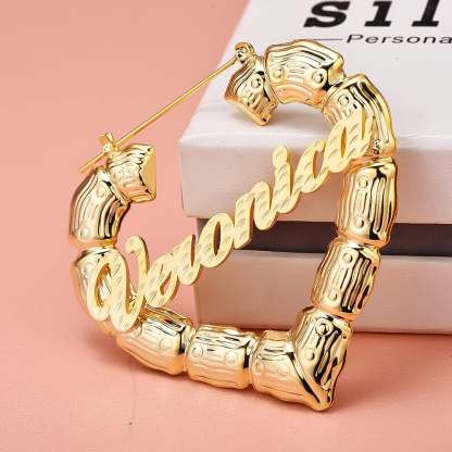 Heart Bamboo Gold Plated Personalized Custom Name Bamboo Earrings-silviax
