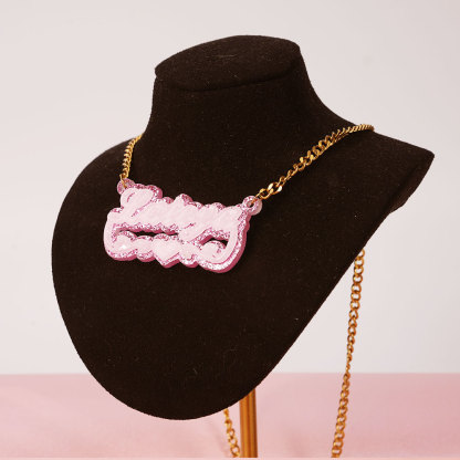 Pink Personalized Double Plate Acrylic Heart Name Necklace-silviax