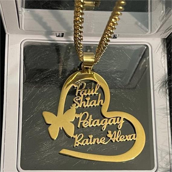 Heart Shaped 2-6 Names Butterfly Pendant Personalized Custom Gold Plated Name Necklace Family Necklace-silviax