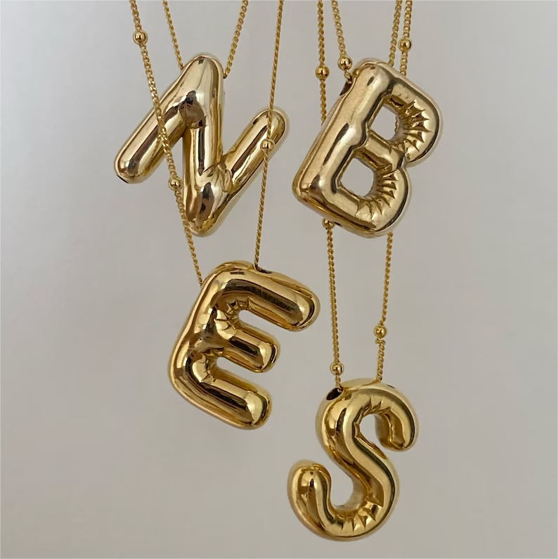 Personalized Custom Gold Plated Balloon Letter Initial Necklace with B