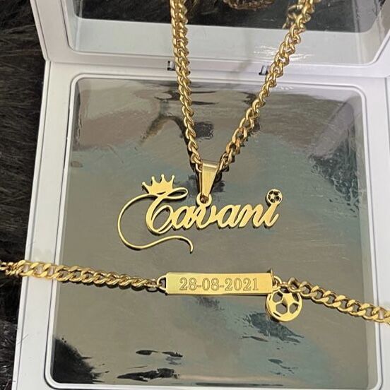 Personalized Crown and Football Name Necklace and Bar Bracelets for Babies Kids Set-silviax