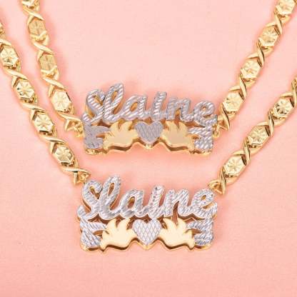 Double Layer Two Tone with Two Birds Gold Plated Personalized Custom XOXO Chain Name Necklace and Bracelet Set-silviax
