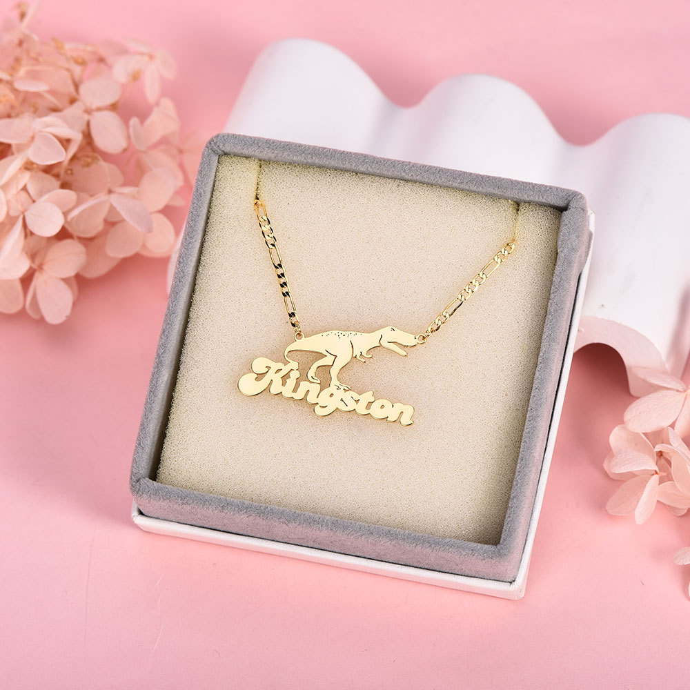 Dinosaur Nameplate Pendant Personalized Custom Gold Plated Name Necklace-silviax