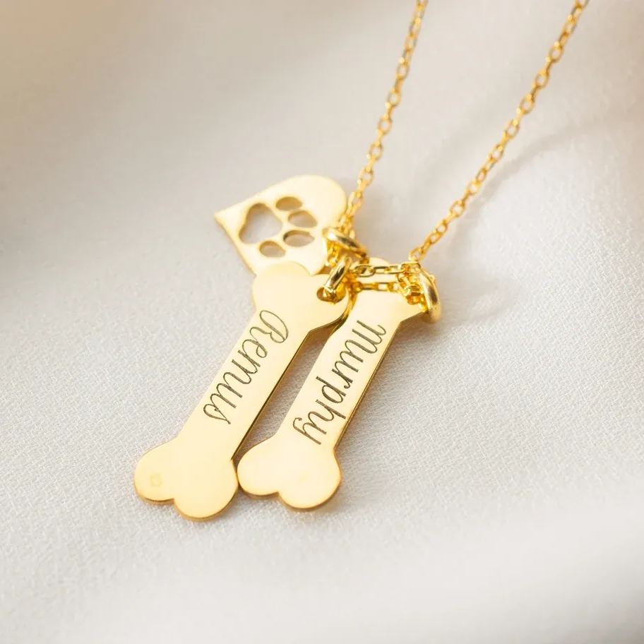 Dog Bone Memorial Necklace Personalized Name Paw Print Necklace for Dog Lover-silviax