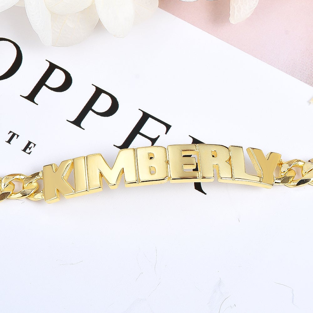 Gold Plated Personalized Capital Letter Name Bracelet-silviax