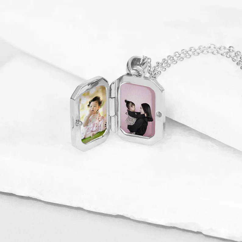 Personalized Gold Plated Rectangular Photo Locket Custom Photo Name & Date Necklace Anniversary Gift-silviax