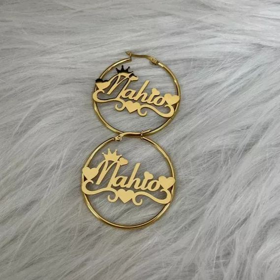 Personalized Custom Gold Plated Heart Nameplate Hoop Earrings Kids Gifts-silviax
