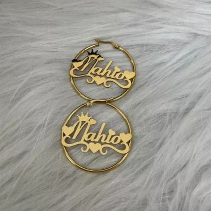 Personalized Custom Gold Plated Heart Nameplate Hoop Earrings Kids Gifts-silviax
