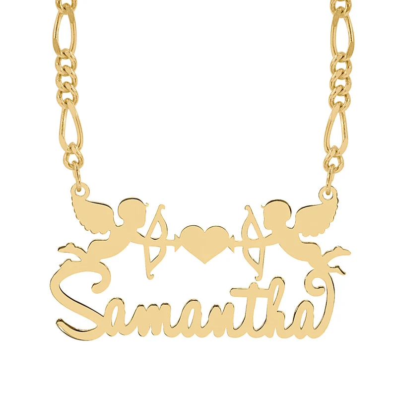 Cupid Nameplate Gold Plated Personalized Custom Name Necklace