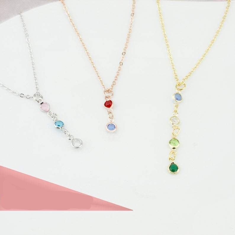 1 To 5 Birthstones Vertical Personalized Custom Family Necklace for Mom Grandmother-silviax