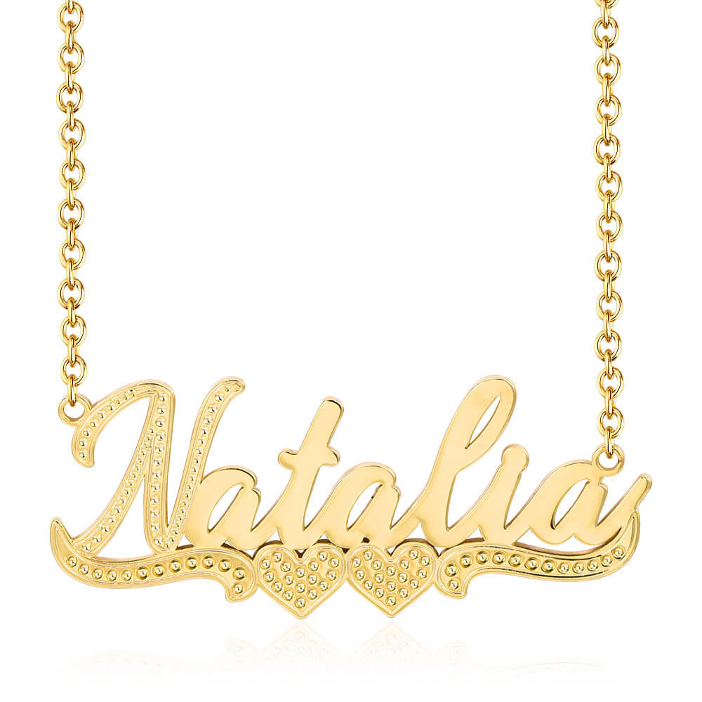 Two Hearts Nameplate Pendant Personalized Custom Gold Plated Name Necklace-silviax