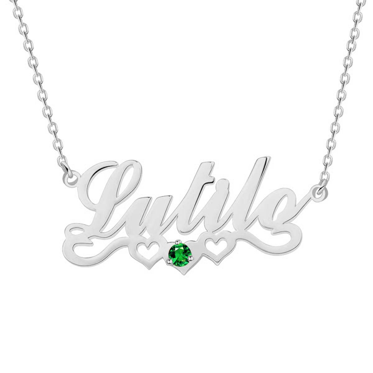 925 Sterling Silver Three Heart With Birthstone Nameplate Personalized Custom Name Necklace-silviax