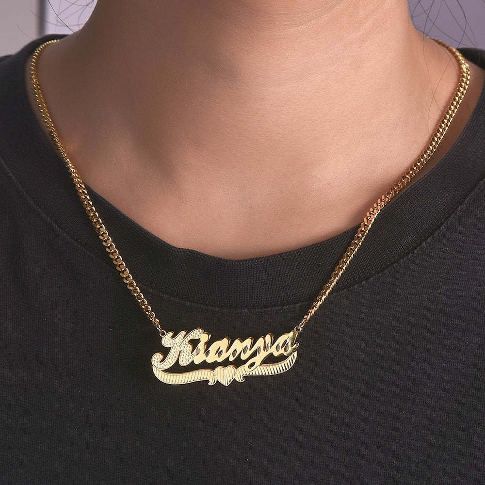 Double Layer With Heart Nameplate Personalized Custom Gold Plated Name Necklace and Bracelet Set-silviax