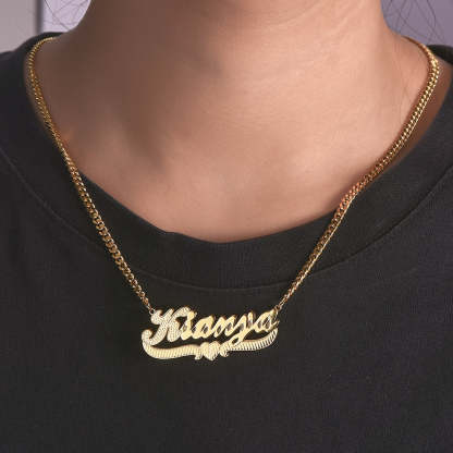 Double Layer With Heart Nameplate Personalized Custom Gold Plated Name Necklace and Bracelet Set-silviax