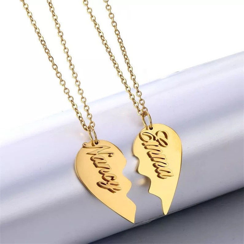 Heart And Name Pendant Personalized Custom Gold Plated Couples Necklaces Valentine's Day Gifts-silviax