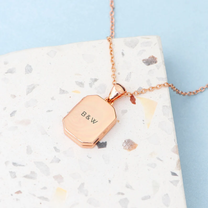 Personalized Gold Plated Rectangular Photo Locket Custom Photo Name & Date Necklace Anniversary Gift-silviax
