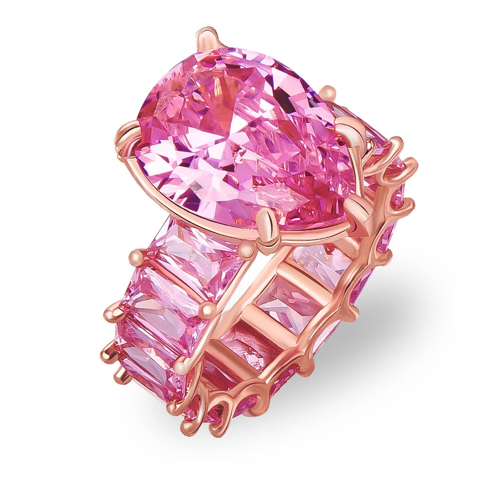 Pink Drop Zircon Ring Square Single Row Zircon Gold Plated Ring-silviax