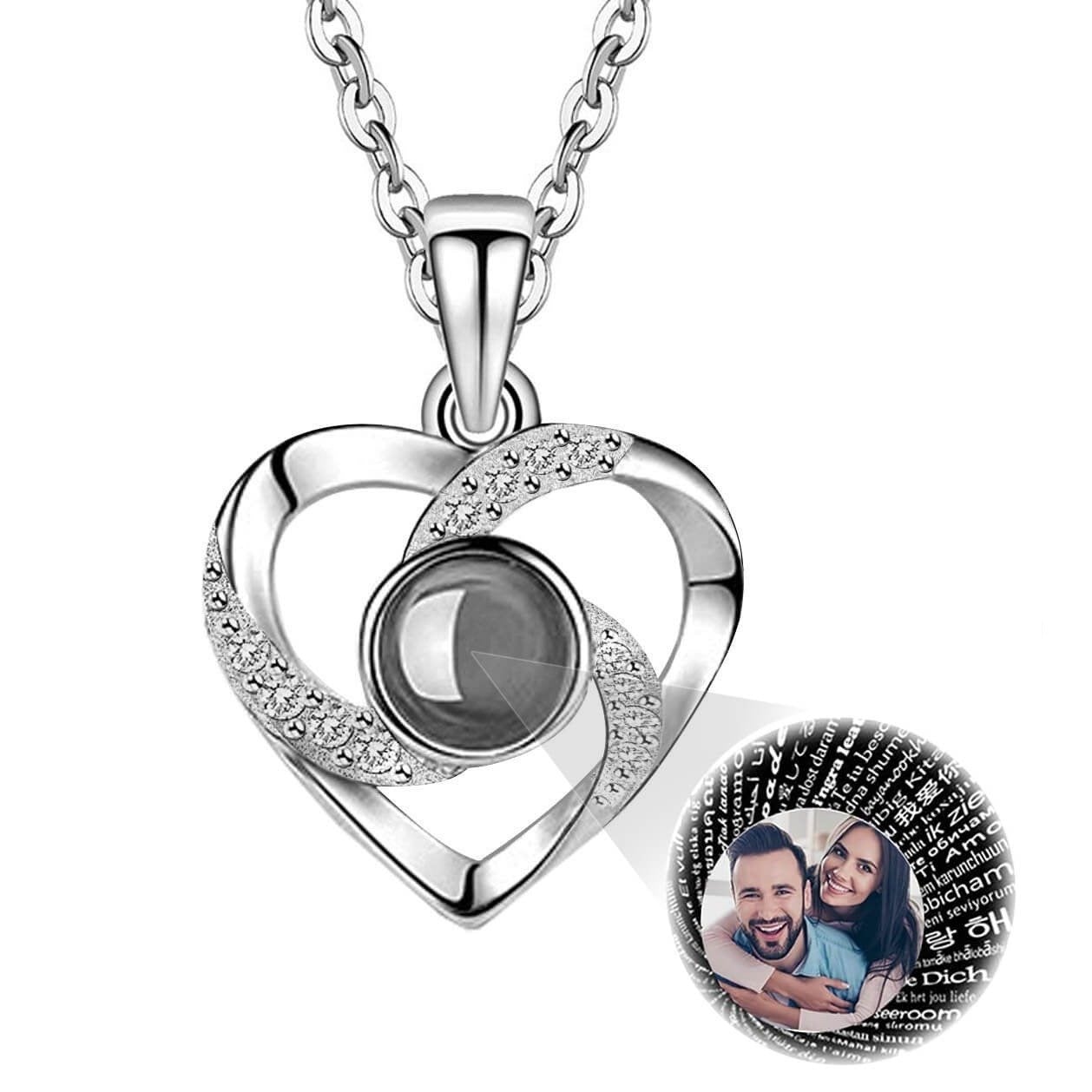 Heart Pendant With Color Photo 100 Languages "I Love You" Projection Necklace White Gold Personalized Custom Photo Necklace-silviax