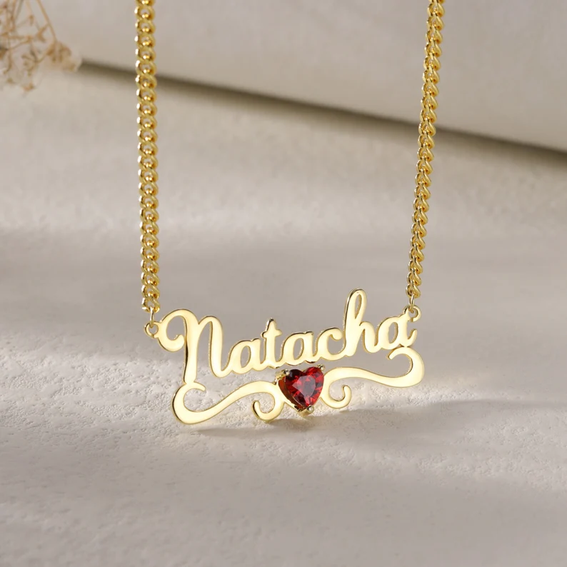 Personalized Custom Gold Plated Names Necklace with Birthstone Valenti