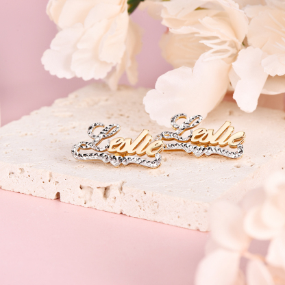 Two Tone Double Layer Personalized Custom Heart Stud Name Earrings-silviax