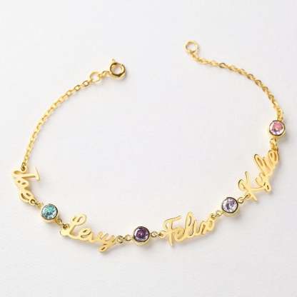2 To 4 Names with Birthstone Personalized Custom Gold Plated  Name Bracelet-silviax