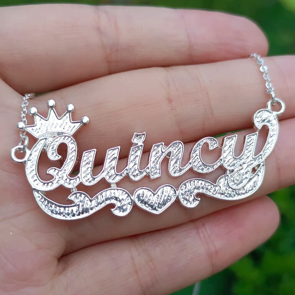Crown And Heart Personalized Custom White Gold Name Necklace-silviax