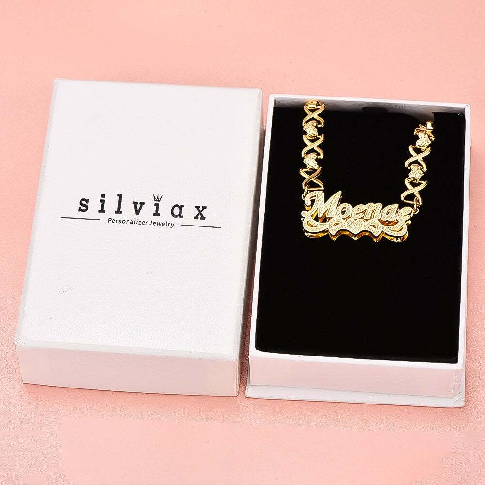 Double Layer Heart Nameplate Pendant Personalized Custom Gold Plated Name Necklace Gift For Her-silviax