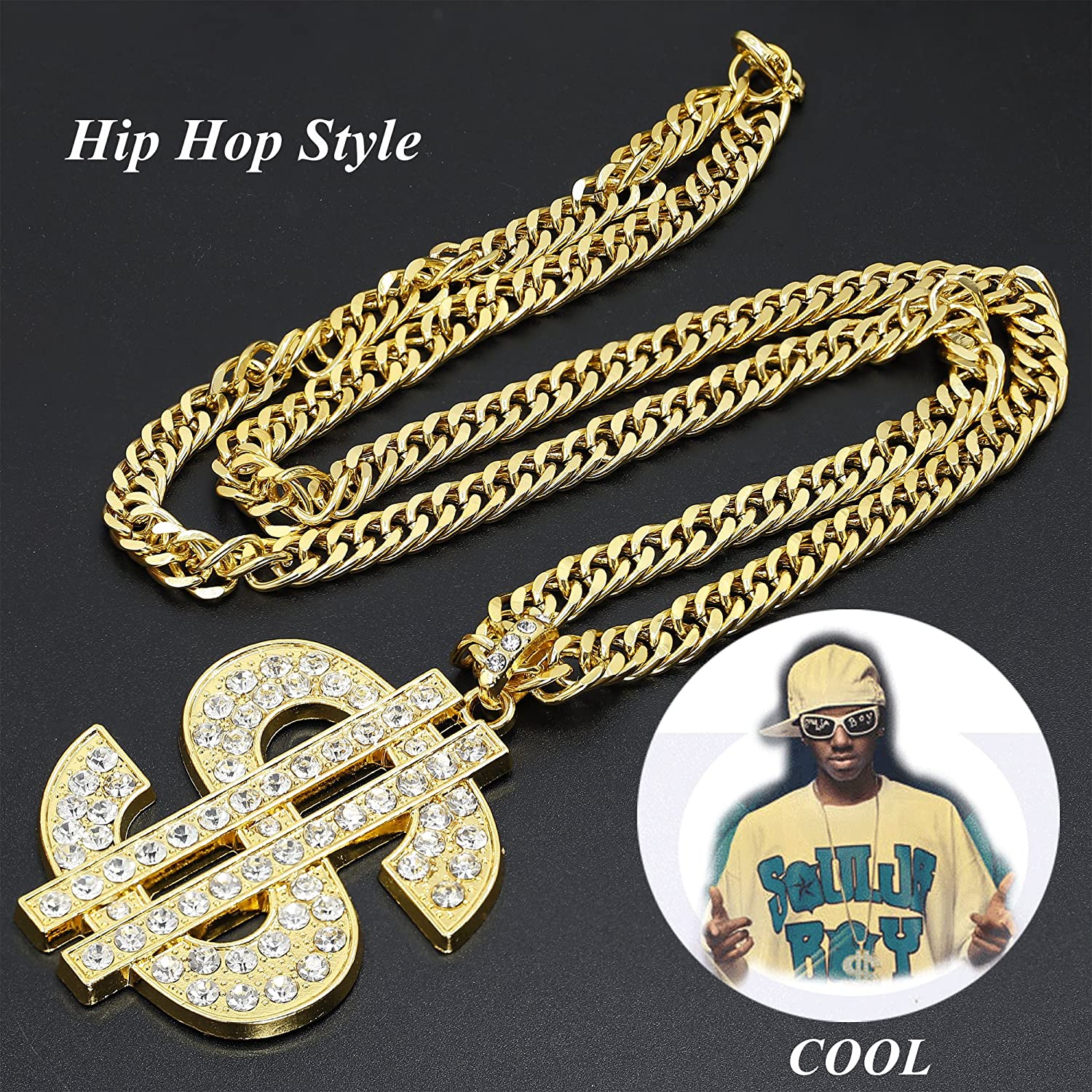 Hip Hop Dollar Sign Pendant Necklace Gold Plated Copper Jewelry-silviax