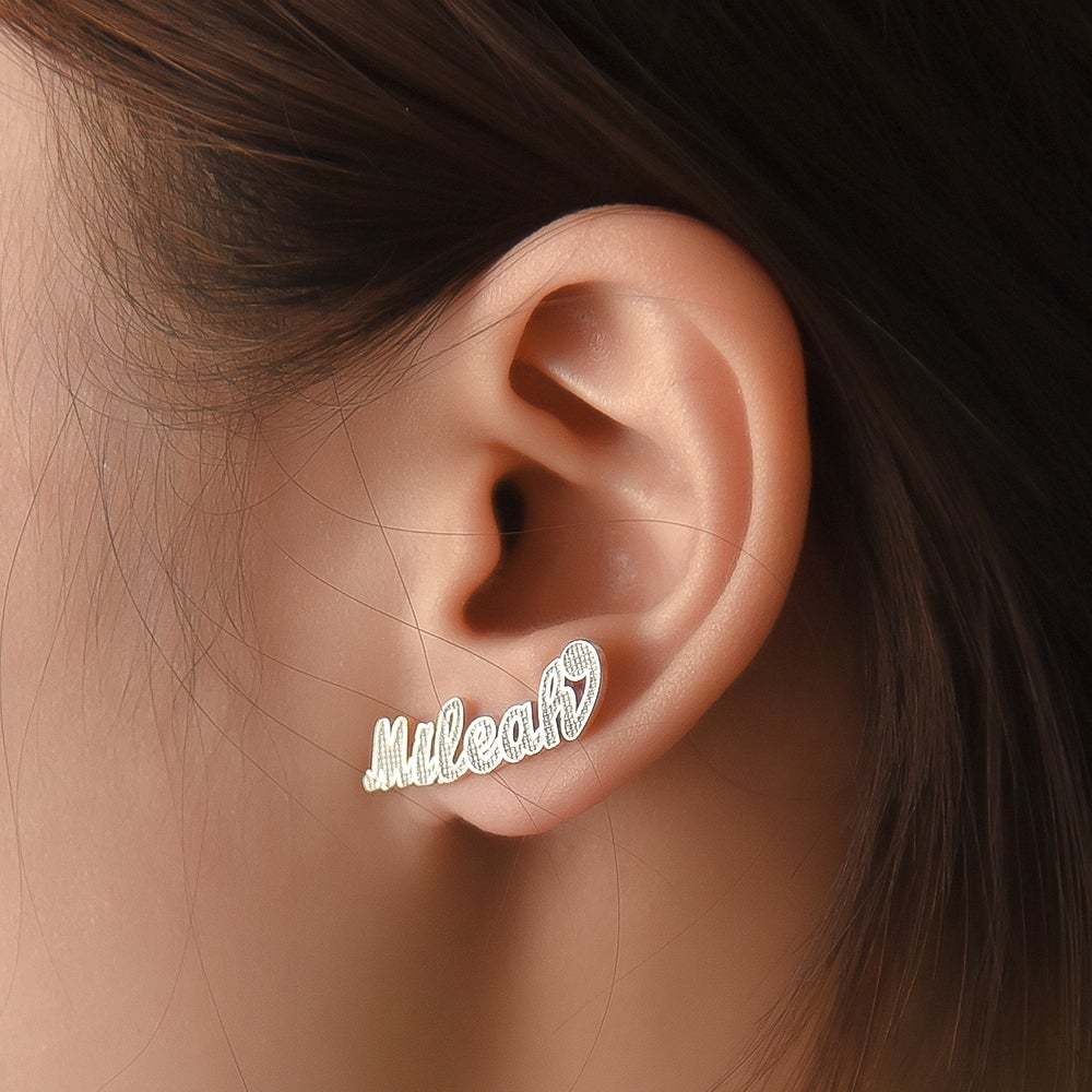 Gold Plated Two Tone Personalized Name Earrings-silviax